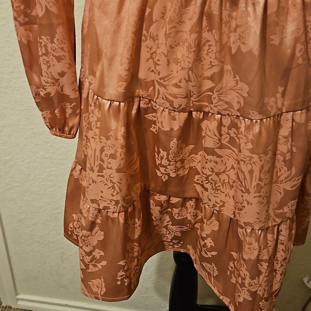 Speechless Pink Floral Jacquard Print Long Sleeve Dress - Picture 3 of 7